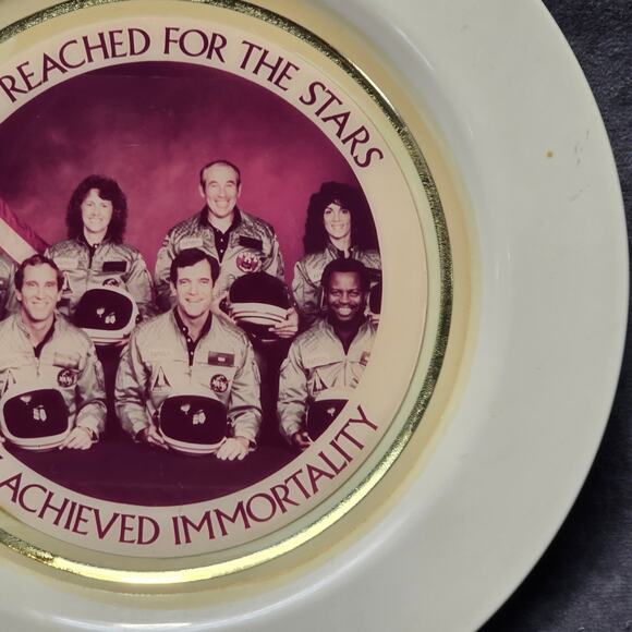 Vintage Crew of Space Shuttle Challenger Collectible Plate Achieved Immortality - Picture 3 of 7